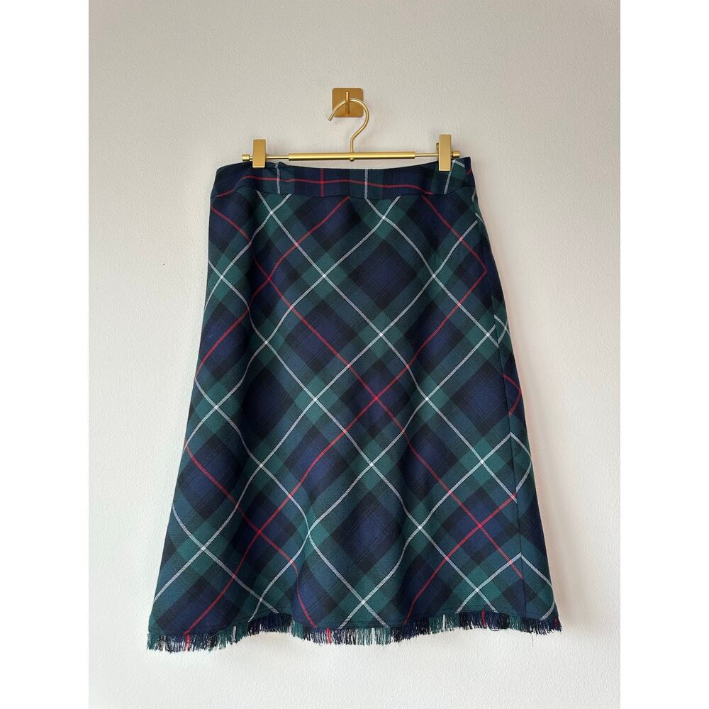 Vintage Chadwicks Plaid Wool Blend Skirt Fringe Hem Preppy Dark Academia Size 10
